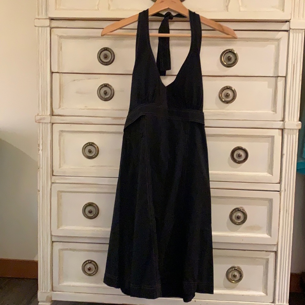 Athleta Black Halter Fit-and-Flare Dress